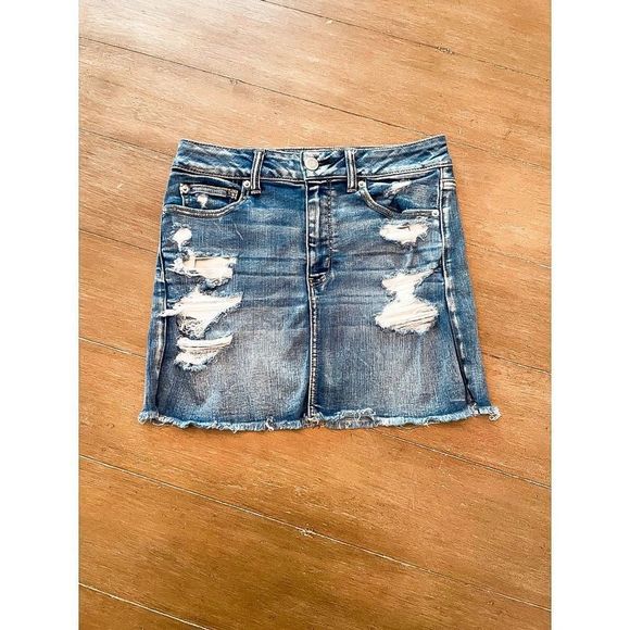 American Eagle Outfitters Distressed Denim Mini Skirt - Blue - Picture 1 of 7
